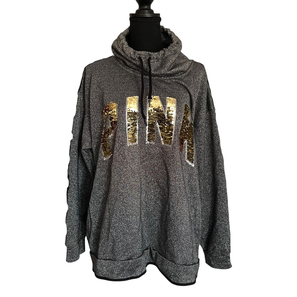 Victoria's Secret PINK Logo Sequin Bling Campus Cowl Neck Sweatshirt Rainbow XL - Picture 3 of 13